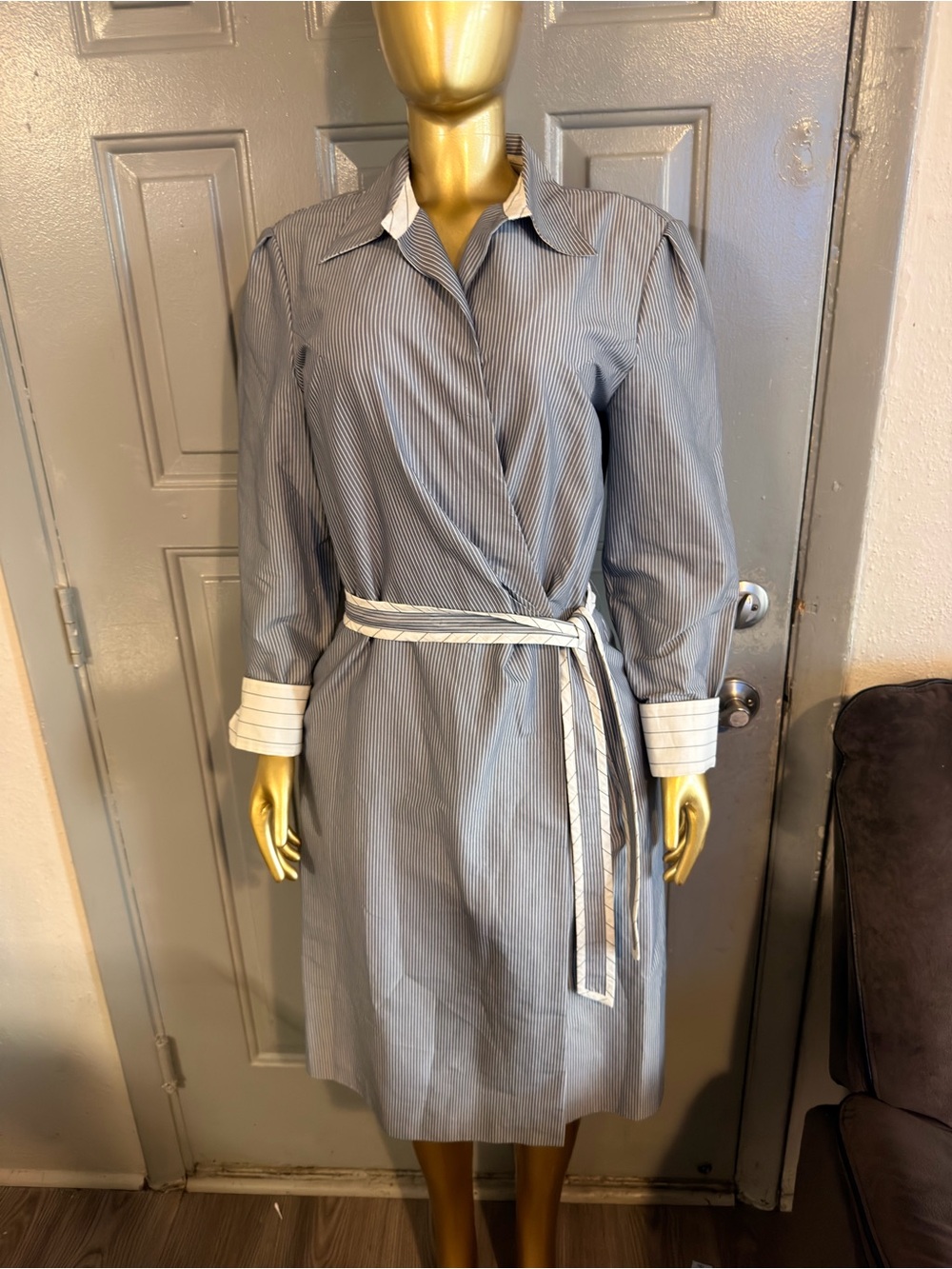 Banana Republic Blue and White Striped Belted Shirt Dress - Picture 4 of 5